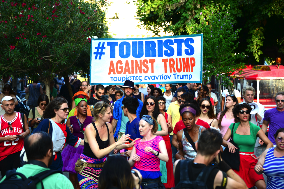 tourists against trump athens