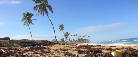 Plastikmüll an einem tropischen Strand