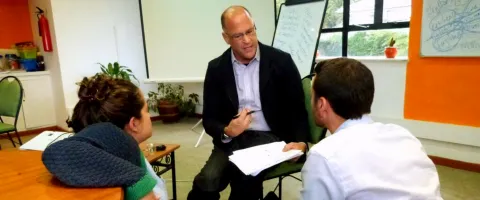 Jerry White (centre), Nobel Peace Prize Co-Recipient, with Jon O' Sullivan (right) and another Amani Institute's Fellow in Nairobi, 2015.