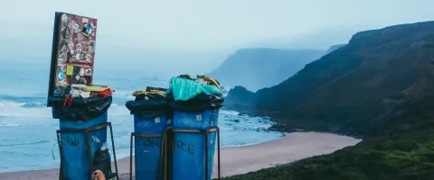 Recycle Bins on a Beach