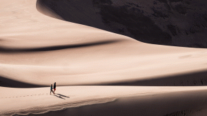 Two People Walking Through the Desert