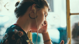 Woman listening to Podcast