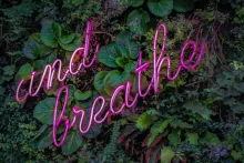 and breathe neon sign